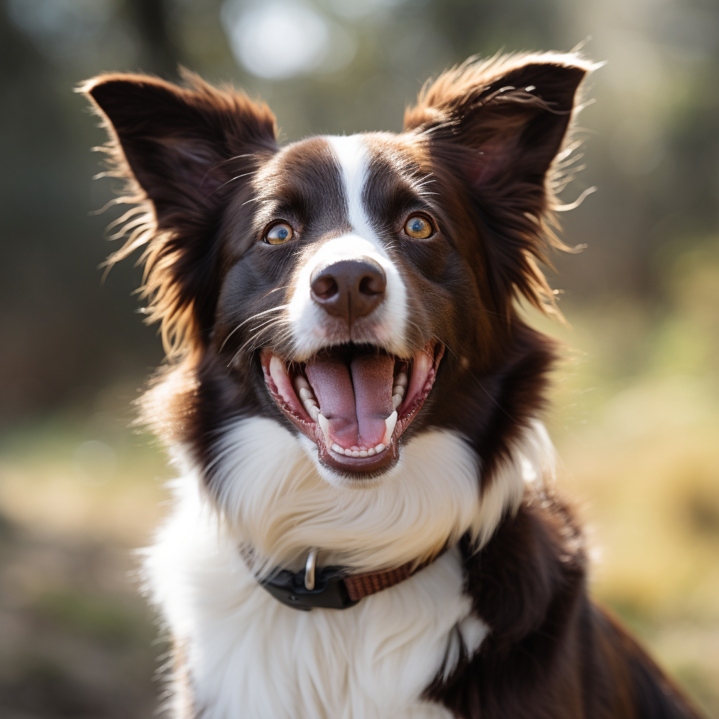 Primo piano di un cane border collie marrone che mostra la lingua 